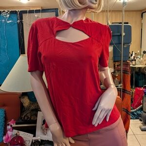 Elegant Red Short Sleeve Women's Top